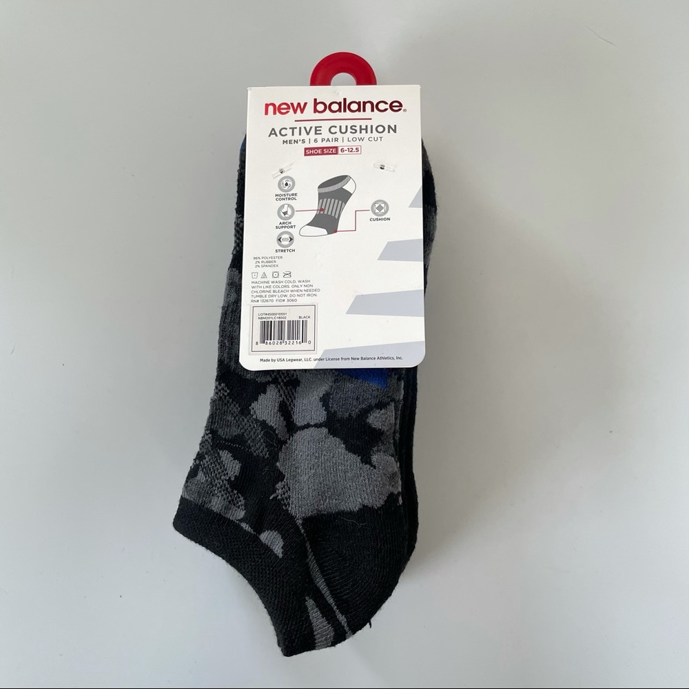 New Balance men’s low cut socks 6 pack black gray - Picture 2 of 3